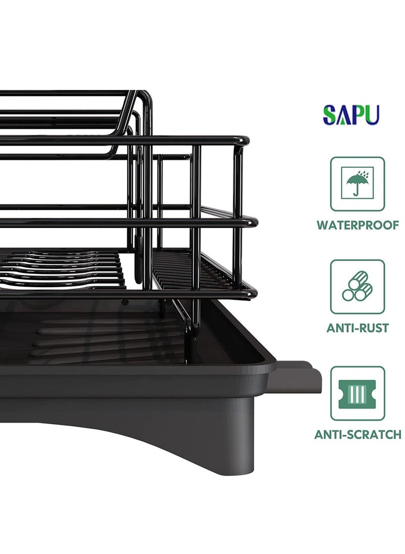 SAPU - Dish Drying Rack and Drainboard Set 2 Tier Large Dish Rack with Swivel Spout Stainless Steel Dish Drainer for Kitchen Counter with Utensil Holder Cutting Board Holder Extra Drying Mat - Image 1