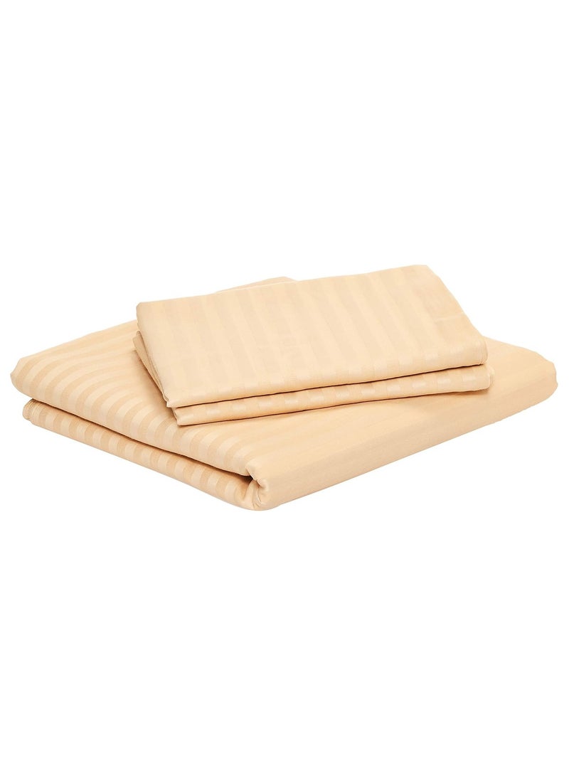 COMFY 3 PC HOTEL QUALITY BEIGE STRIPED 300TC BEDSHEET SET WITH 2 PILLOW COVERS - Image 1