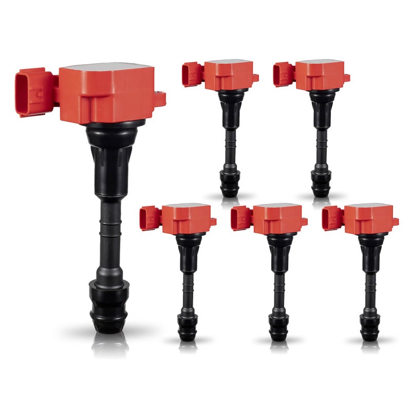 حزمة ملف الإشعال الأحمر ENA 6 2003 2004 2005 2006 2007 2008 2009 2010 متوافقة مع إنفينيتي نيسان I35 QX4 ألتيما ماكسيما موراينو NV2500 NV3500 باثفايندر كويست إكستيرا ملفات لـ UF349 C1406 224488J225