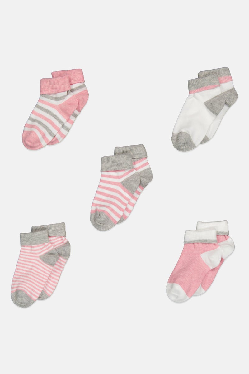 XOXO Kids Girl 5 Pairs Striped Non Terry Quarter Socks, Multicolor - Image 1