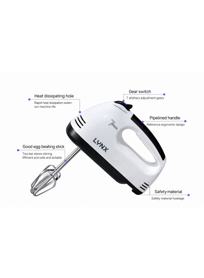 LYNX Electric Hand Mixer and Egg Beater 7 Speed Control 4 Attachments Eject Button Lightweight Baking Mixer 150W LY-HM-4075 - Image 5