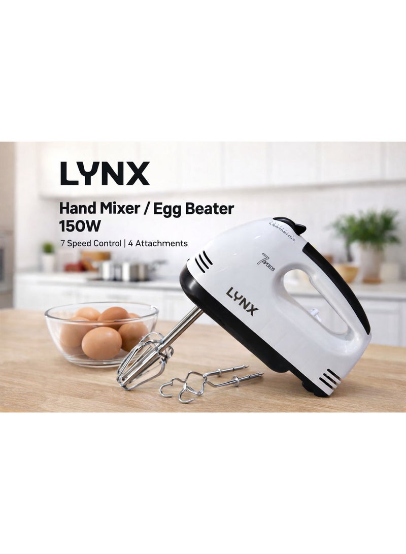 LYNX Electric Hand Mixer and Egg Beater 7 Speed Control 4 Attachments Eject Button Lightweight Baking Mixer 150W LY-HM-4075 - Image 1