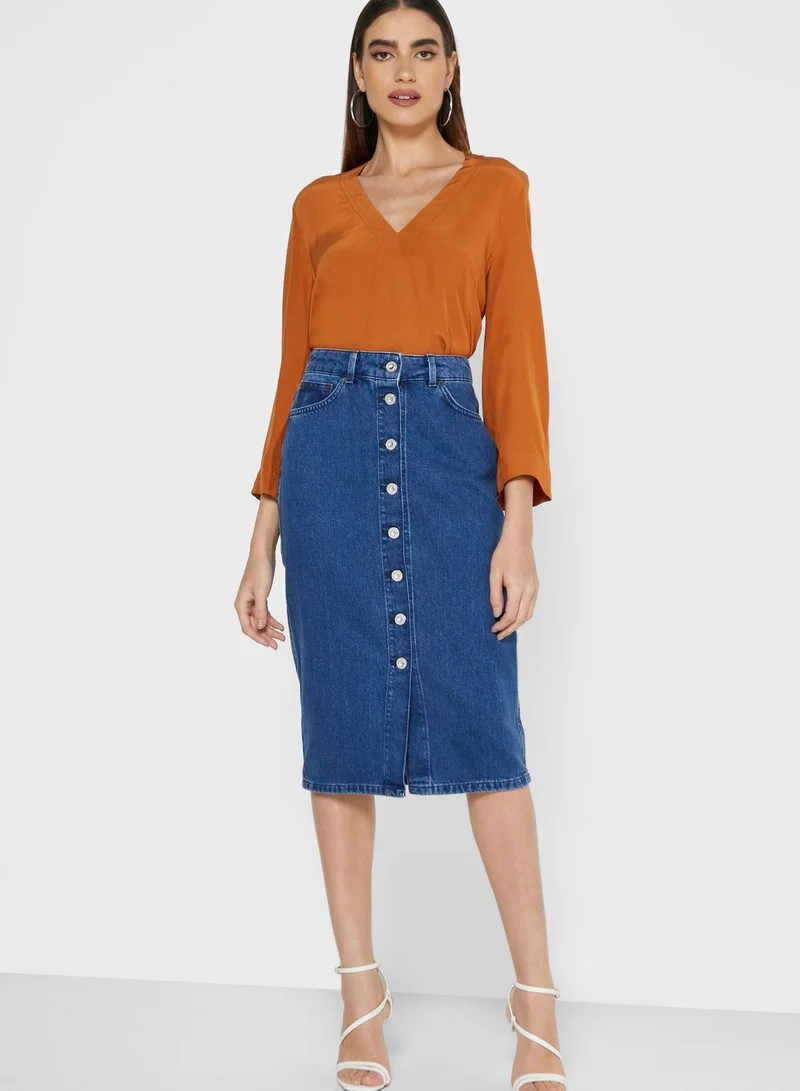 French Connection Reo Button Down Denim Skirt