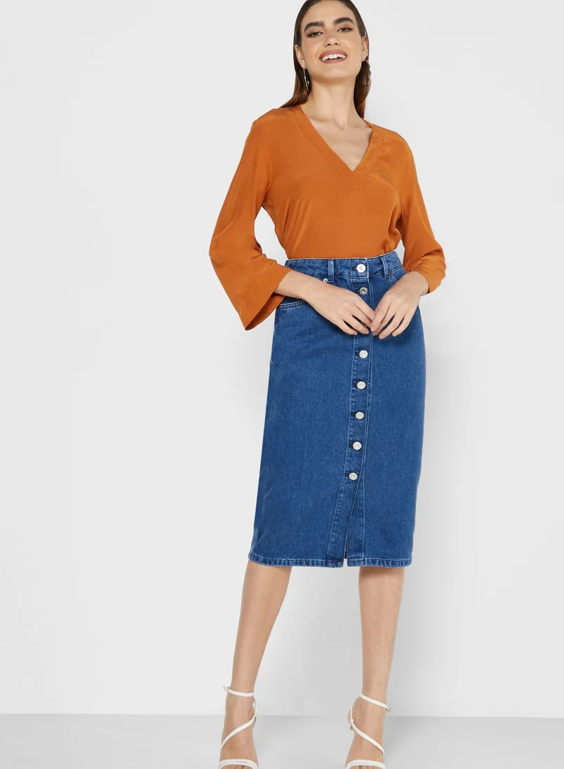 French Connection Reo Button Down Denim Skirt