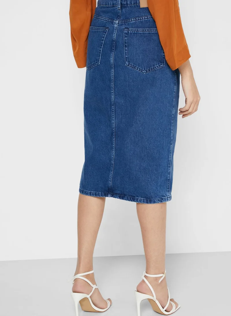 French Connection Reo Button Down Denim Skirt