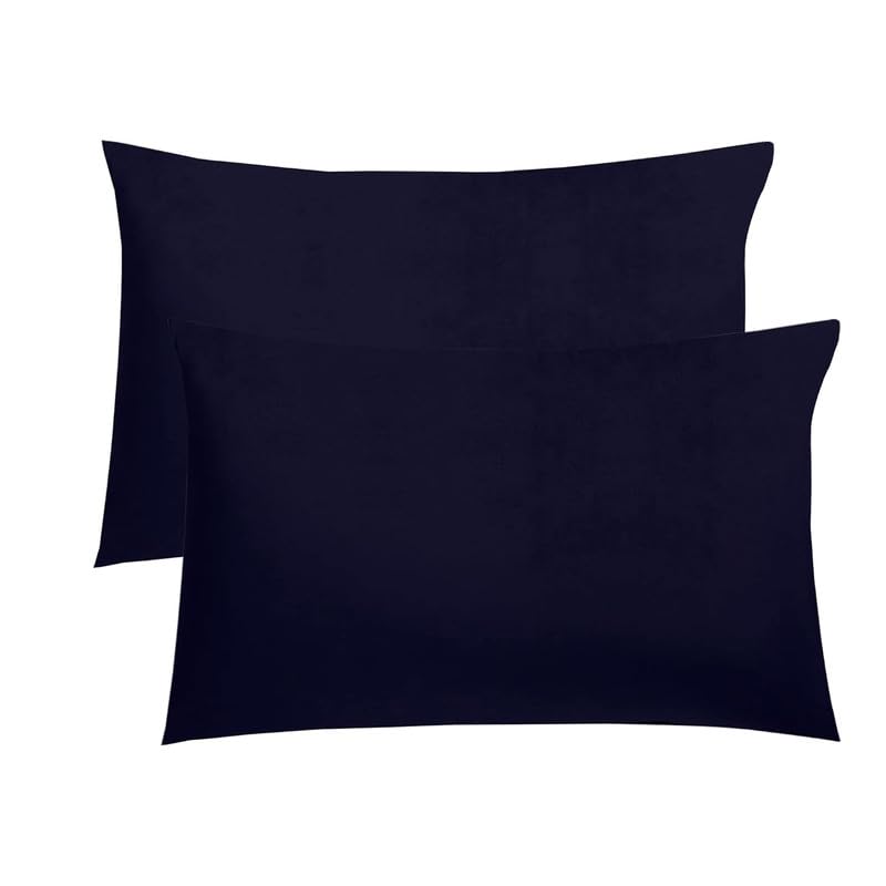 Linenovation Terry Cotton Pillow Protector Dust Free Water Proof Covers Pack of 2pcs (20 inch X 30 inch)- Dark Blue - Image 1
