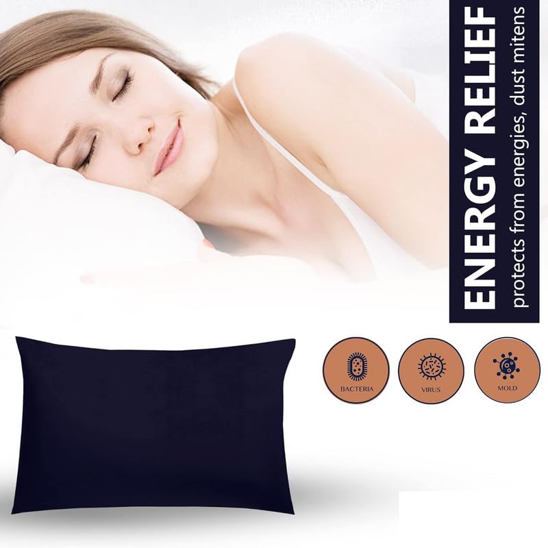 Linenovation Terry Cotton Pillow Protector Dust Free Water Proof Covers Pack of 2pcs (20 inch X 30 inch)- Dark Blue - Image 3