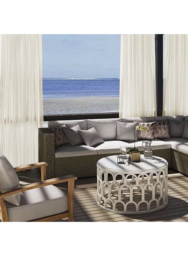 youleyar Outdoor Sheer Curtains Patio Waterproof 2 Panels Linen Look Rod Pocket Indoor Voile Living Room Bedroom Porch Pergola Cabana Gazebo, 100 x 84 Inch, Ivory - Image 3