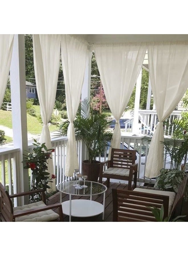 youleyar Outdoor Sheer Curtains Patio Waterproof 2 Panels Linen Look Rod Pocket Indoor Voile Living Room Bedroom Porch Pergola Cabana Gazebo, 100 x 84 Inch, Ivory - Image 4