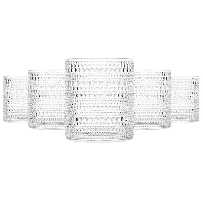 cosnou Glassware Set of 6 13 OZ390ml Hobnail Kitchen Glassware Embossed Vintage Glass for Water Cocktail Soda Beverage Juice