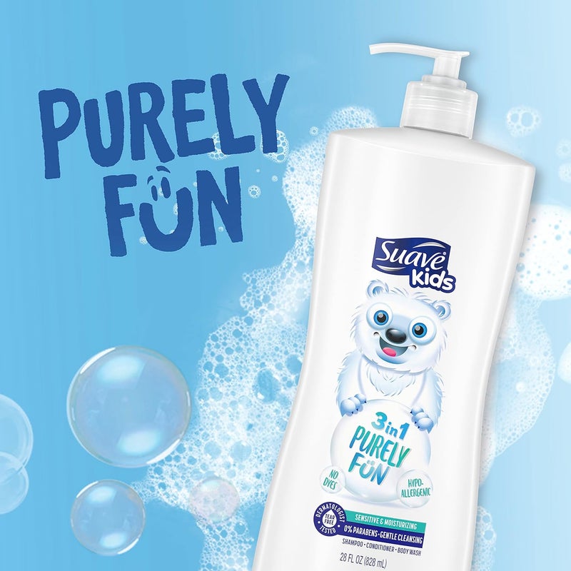 Suave Kids 3-in-1 Shampoo Conditioner Body Wash Purely Fun - Pack of 4, 28 Fl Oz Each - Image 3