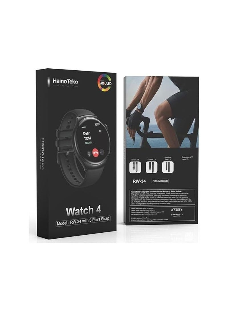 Haino Teko RW-34 Smart Watch with AMOLED HD Display, Bluetooth Calling, 3 Interchangeable Straps, Fitness & Health Tracking, Always-On Display, Multiple Watch Faces, Long Battery Life, Water-Resistant, Stylish Rugged Design for Men and Boys - Image 5