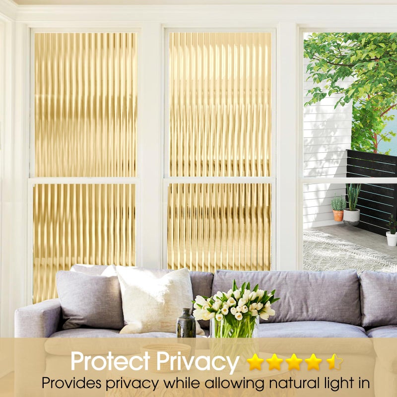 Coavas Window Privacy Film Reeded Glass, Frosted 3D Fluted Glass Window Cling, Adhesive Vinyl Decorative Door Stickers for Bathroom Home Sun Blocking, 17.5 x 78.7 Inch - Image 3