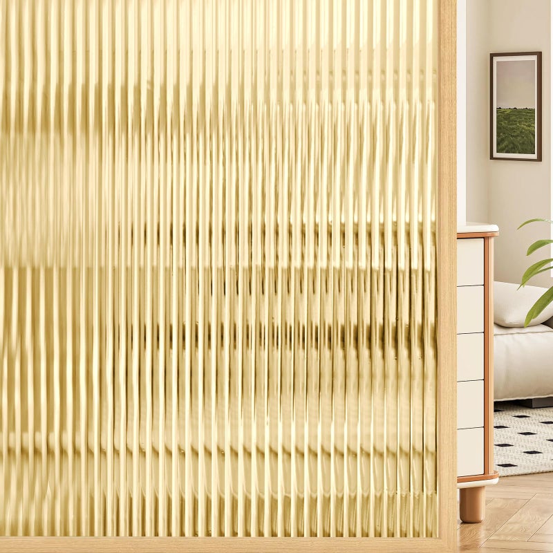 Coavas Window Privacy Film Reeded Glass, Frosted 3D Fluted Glass Window Cling, Adhesive Vinyl Decorative Door Stickers for Bathroom Home Sun Blocking, 17.5 x 78.7 Inch - Image 1