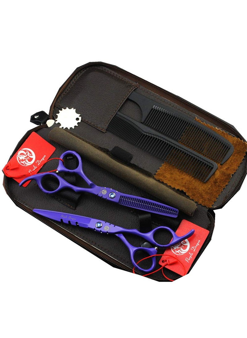 Purple Dragon - Professional Japan 440C Hair Salon Cutting Shear and Barber Thinning Scissor Hairdressing Shear Set with Bag - Image 1