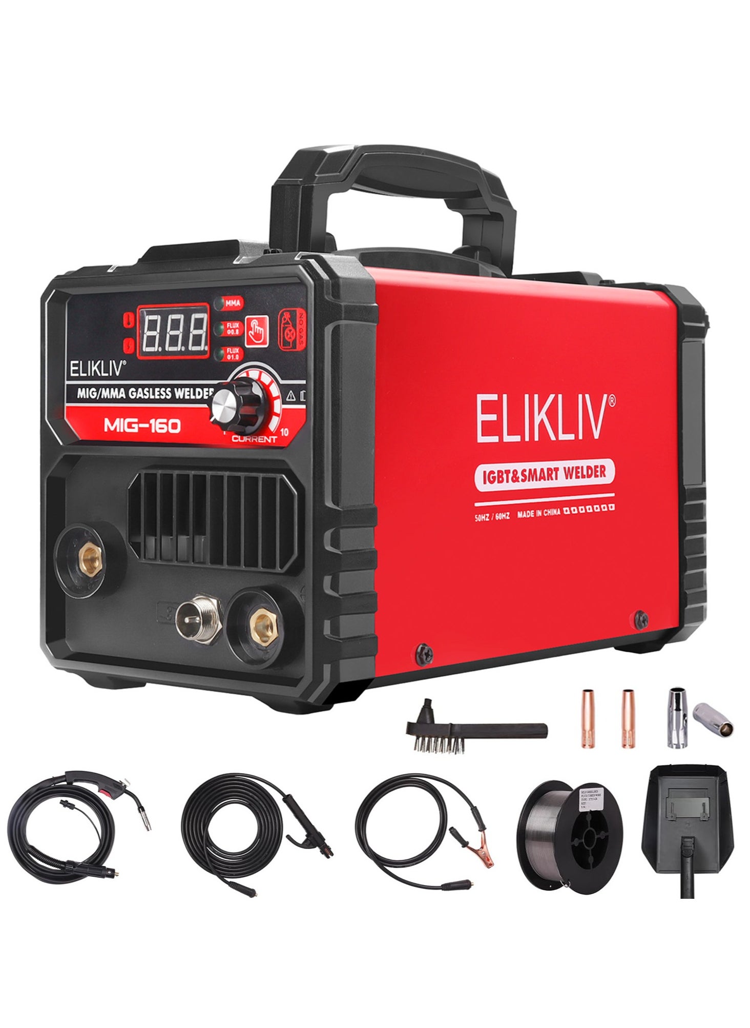 MIG Welder,2 in 1 Flux core/Stick Welder,120Amp  Gasless MIG Welding Machine with Synergy，IGBT Inverter Welder，Portable Wire Feed Welder 