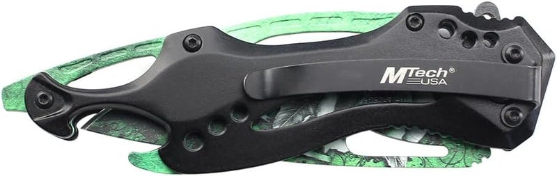 MTECH USA Folding Knife, 3.75-Inch Half-Serrated Blade, Titanium Coating, Glass Breaker, Pocket Clip - Image 4