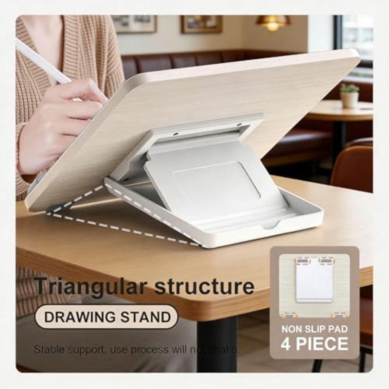حامل خشبي للكمبيوتر اللوحي لجهاز iPad Pro 12.9/11 Mini: خشب طبيعي، دعم معصم من السيليكون الأسود، وسادة مضادة للانزلاق، تعديل الارتفاع بـ 6 أوضاع، لوحة رسم/كتابة محمولة - Image 4