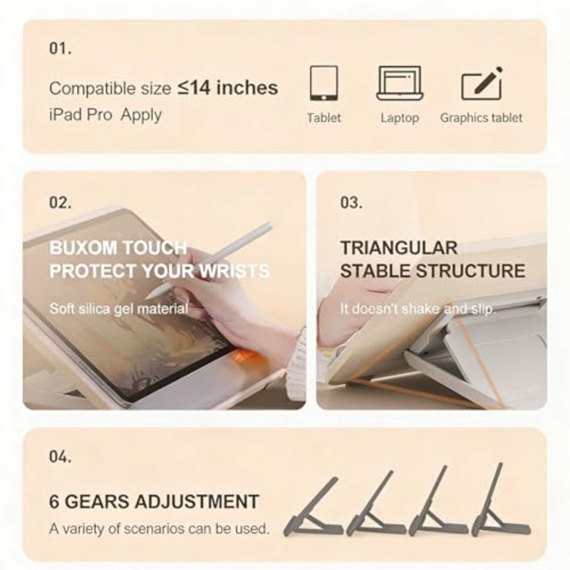 حامل خشبي للكمبيوتر اللوحي لجهاز iPad Pro 12.9/11 Mini: خشب طبيعي، دعم معصم من السيليكون الأسود، وسادة مضادة للانزلاق، تعديل الارتفاع بـ 6 أوضاع، لوحة رسم/كتابة محمولة - Image 2