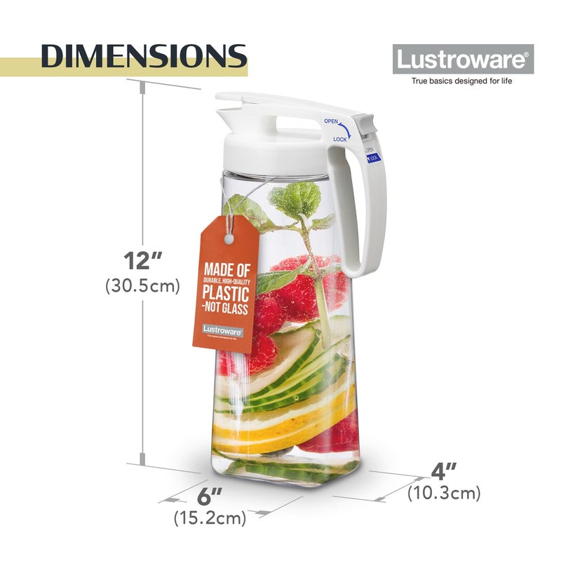 Lustroware QuickServe Airtight Pitcher - 2.1L (70oz), Heat Resistant, BPA-Free SAN Plastic, One Touch Open & Close, Space-Saving, Made in Japan - White - Image 3