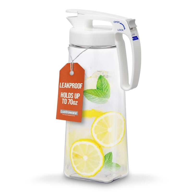 Lustroware QuickServe Airtight Pitcher - 2.1L (70oz), Heat Resistant, BPA-Free SAN Plastic, One Touch Open & Close, Space-Saving, Made in Japan - White - Image 1