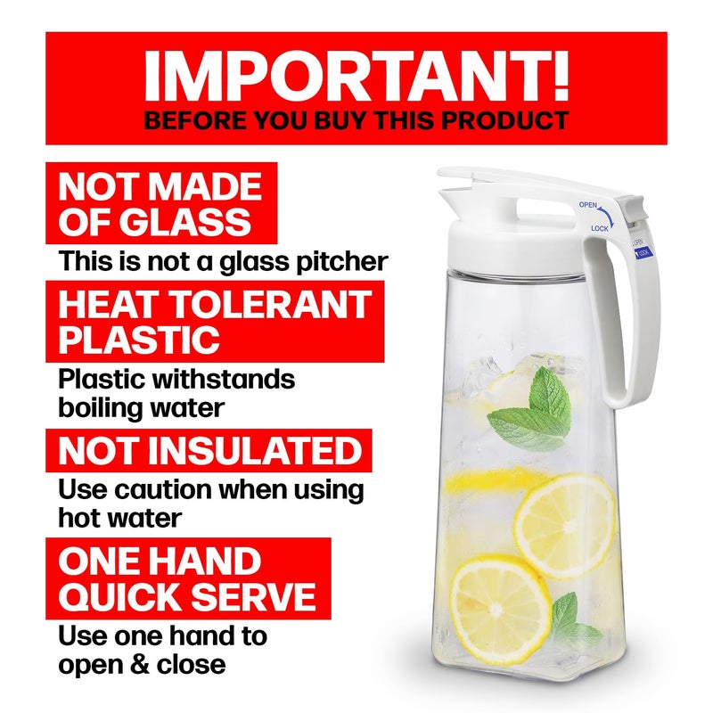 Lustroware QuickServe Airtight Pitcher - 2.1L (70oz), Heat Resistant, BPA-Free SAN Plastic, One Touch Open & Close, Space-Saving, Made in Japan - White - Image 2
