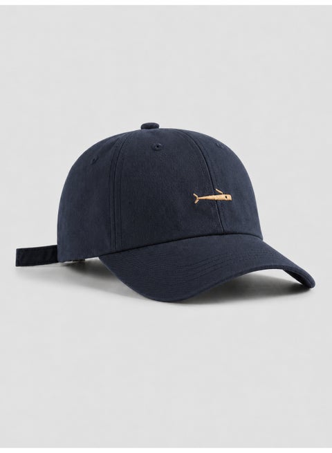 Unisex Curved Brim Baseball Cap, Navy Blue Casual Hat With Fishtail Embroidery For Daily Wear