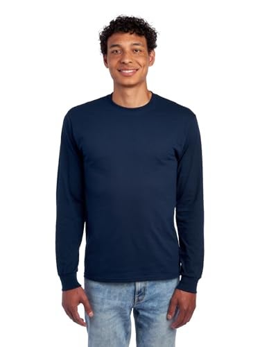 Jerzees Men's Dri-Power Cotton Blend Long Sleeve Tees, Moisture Wicking, Odor Protection, UPF 30+, Sizes S-3X, Navy, 3X-Large - Image 1