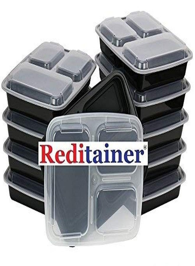 Reditainer® - 3 Compartment Microwave Safe Food Container with Lid/Divided Plate/Lunch Tray with Cover, 20 Pack