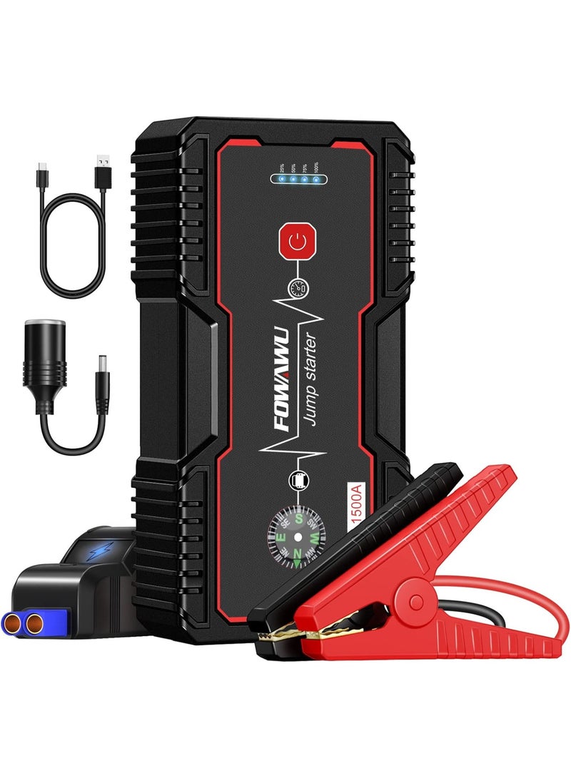 FOWAWU 18000mAh 1500A Car Jump Starter,Water-Resistant Jump Starter Battery Pack(7.0L Gas,5.5L Diesel),Battery Jumper Starter Portable with USB/DC 12V/LED Light - Image 1