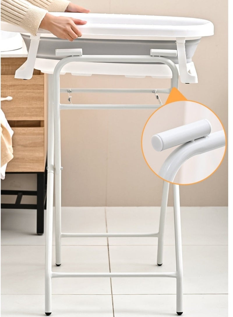 والالا مجموعة حامل حوض استحمام للأطفال حديثي الولادة 7 في 1 مع صندوق هدايا وطاولة استحمام ورضاعة مقاومة للانحناء (تتضمن غطاء شامبو، مغرفة، دلو، رف استحمام، مغسلة، حوض استحمام، حامل حوض استحمام) - Image 3