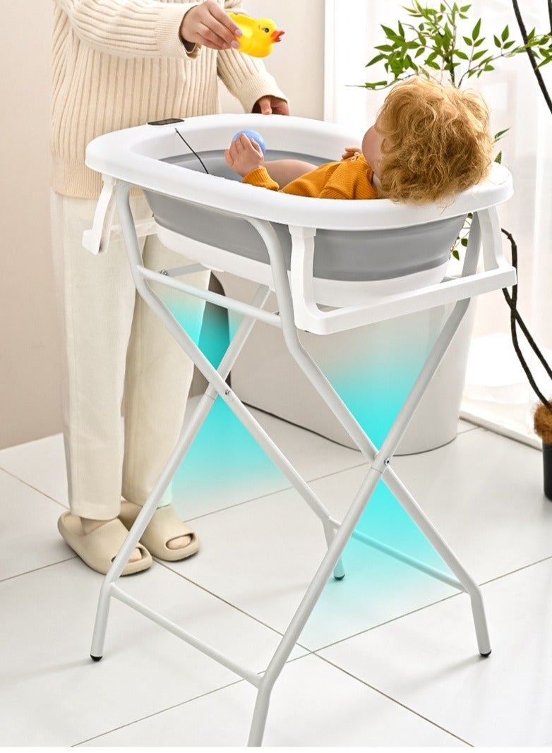 والالا مجموعة حامل حوض استحمام للأطفال حديثي الولادة 7 في 1 مع صندوق هدايا وطاولة استحمام ورضاعة مقاومة للانحناء (تتضمن غطاء شامبو، مغرفة، دلو، رف استحمام، مغسلة، حوض استحمام، حامل حوض استحمام) - Image 4