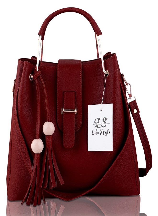 LIKE STYLE Women Hand Bags PU Rexine Flap Closure Casual Formal Ladies Shoulder Bag Pack of 3 (Maroon) - Image 2