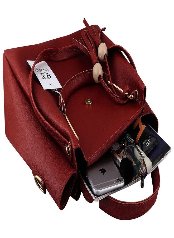 LIKE STYLE Women Hand Bags PU Rexine Flap Closure Casual Formal Ladies Shoulder Bag Pack of 3 (Maroon) - Image 5