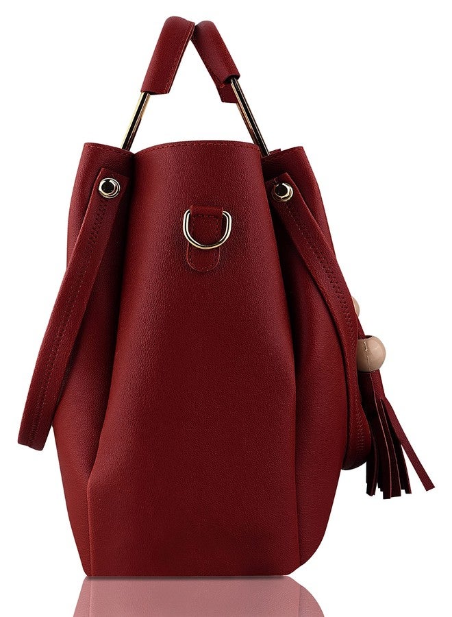 LIKE STYLE Women Hand Bags PU Rexine Flap Closure Casual Formal Ladies Shoulder Bag Pack of 3 (Maroon) - Image 4