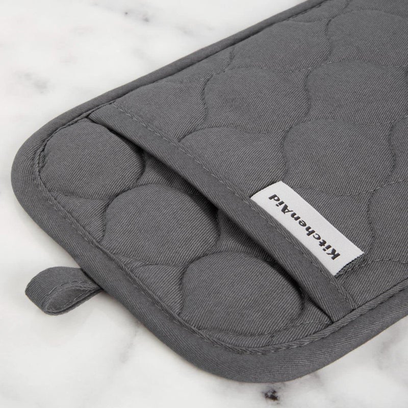 KitchenAid Quilted Cotton Terry Cloth Oven Mitt  Pot Holder Heat Resistant  16""x26""  7""x13"" & 7""x10""  Charcoal Grey - Image 5