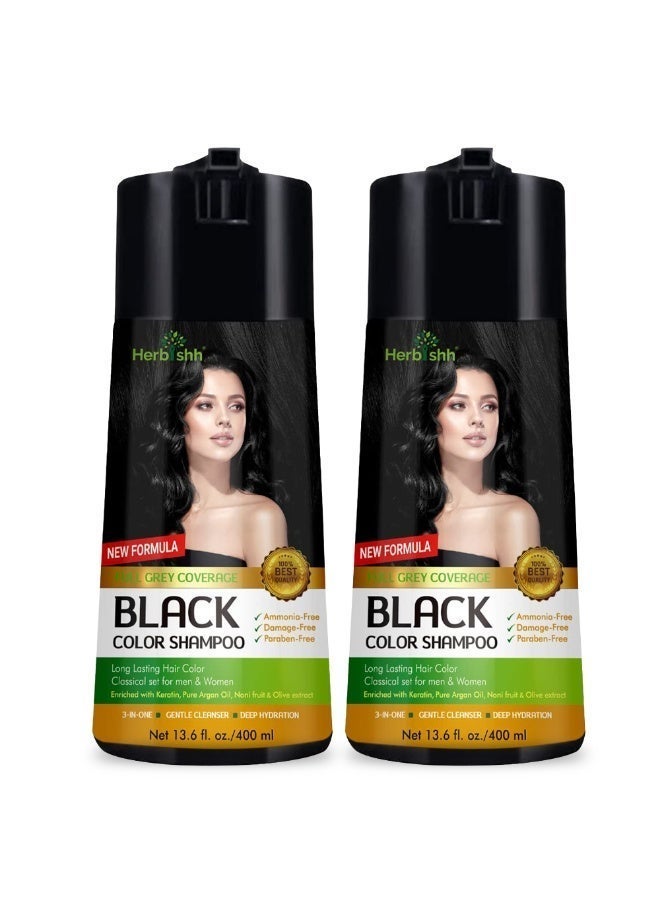 Herbishh Black Hair Color Shampoo (400ml x2) + Argan Keratin Hair Mask 150gm - Ammonia Free with 100% Grey Coverage - Image 1