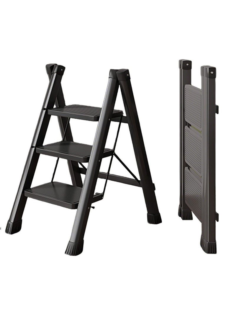Acotsun 3 Step Folding Heavy Duty Step Ladder,Acotsun Folding Ladder for Home Use,250kg Load,3 Iron Steps,Black, Iron & Plastic, 0.77M Tall, Anti-Slip, Multi-Position,for Kitchen, Office, Library, Warehouse - Image 1