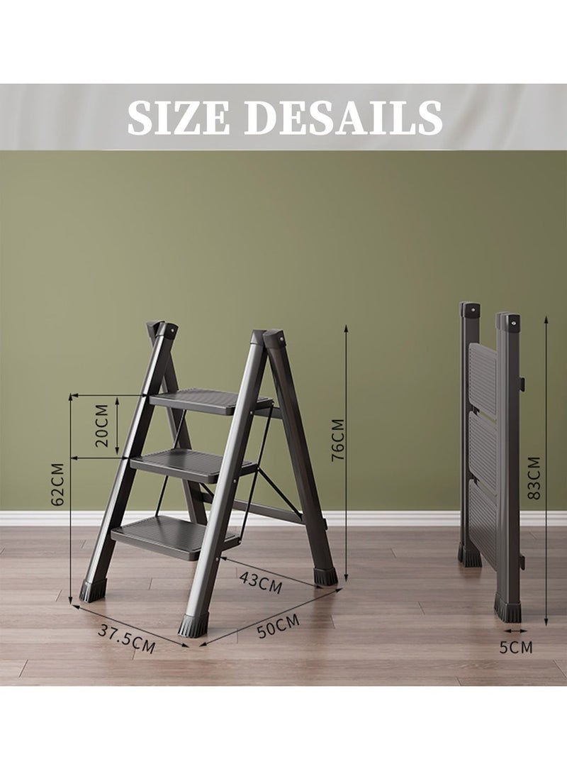 Acotsun 3 Step Folding Heavy Duty Step Ladder,Acotsun Folding Ladder for Home Use,250kg Load,3 Iron Steps,Black, Iron & Plastic, 0.77M Tall, Anti-Slip, Multi-Position,for Kitchen, Office, Library, Warehouse - Image 3