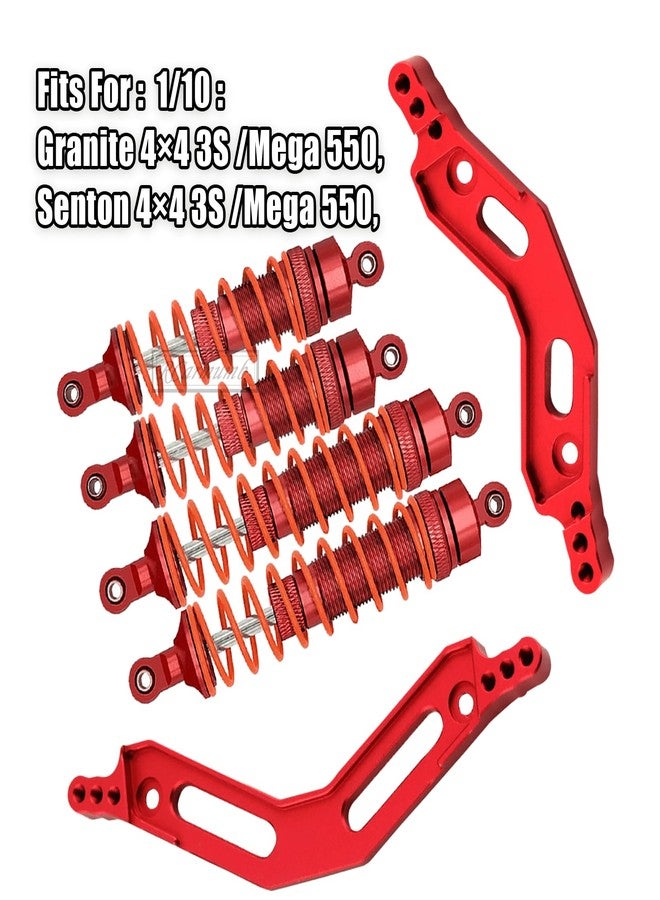 Rcarmumb RC Shocks & Shock Tower Upgrades Part for 1/10 Granite/Senton 3S BLX &Mega550,Alloy Front Rear Big Bore Shocks & Shock Tower Hop-up,Red - Image 2