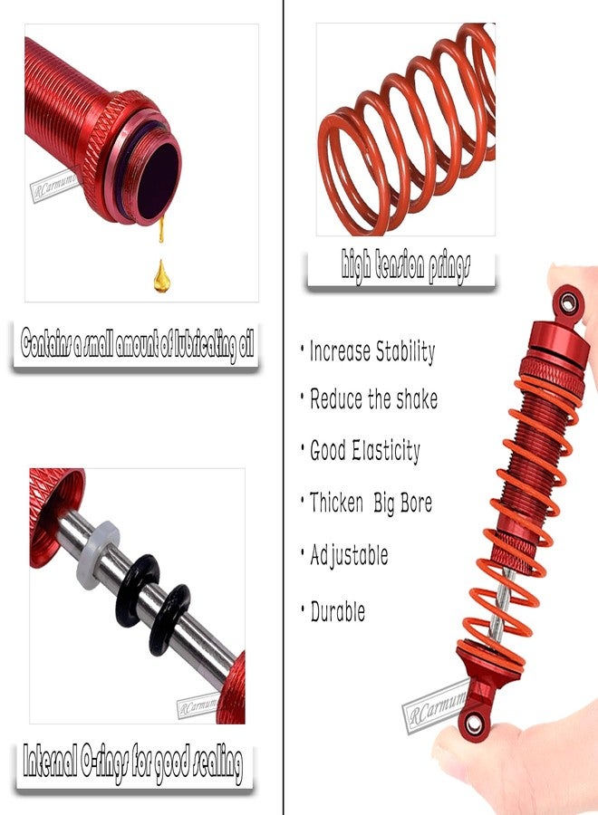 Rcarmumb RC Shocks & Shock Tower Upgrades Part for 1/10 Granite/Senton 3S BLX &Mega550,Alloy Front Rear Big Bore Shocks & Shock Tower Hop-up,Red - Image 4