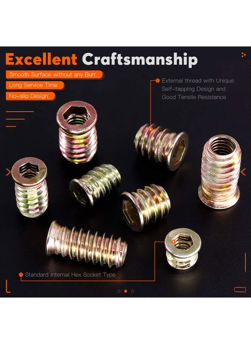 Rustark Rustark 120 pcs 14 and 516 Carbon Steel Zinc Plated Color Threaded Insert Nuts Assortment Set Screwin Nut Hex Socket Drive Wood Bolt Fastener Connector for Wooden Furniture  - Image 4