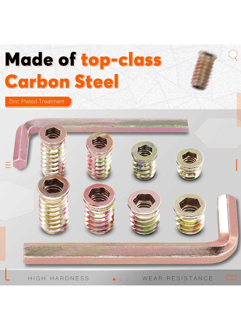 Rustark Rustark 120 pcs 14 and 516 Carbon Steel Zinc Plated Color Threaded Insert Nuts Assortment Set Screwin Nut Hex Socket Drive Wood Bolt Fastener Connector for Wooden Furniture  - Image 3