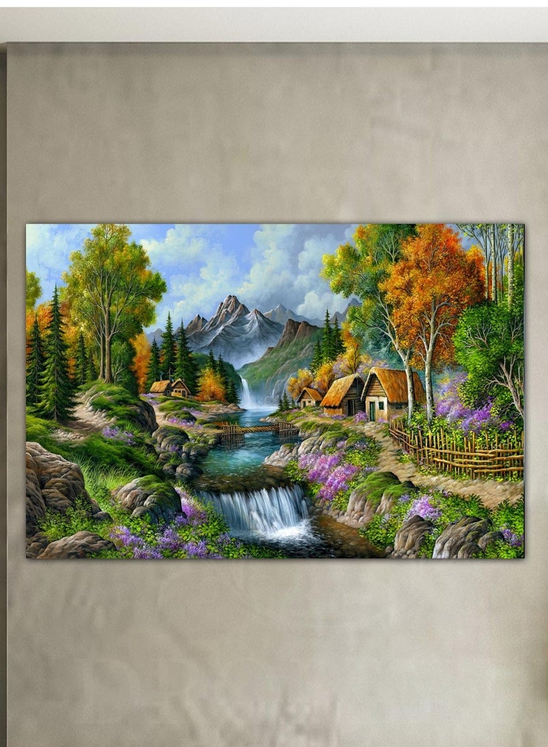 Droplyte Huts on Mountains Greenery Painting Decorative Wall Art Wall Decor Card Board MDF Home Decor  For Drawing Room, Living Room, Bedroom, Kitchen or Office  60CM x 40CM  - Image 2