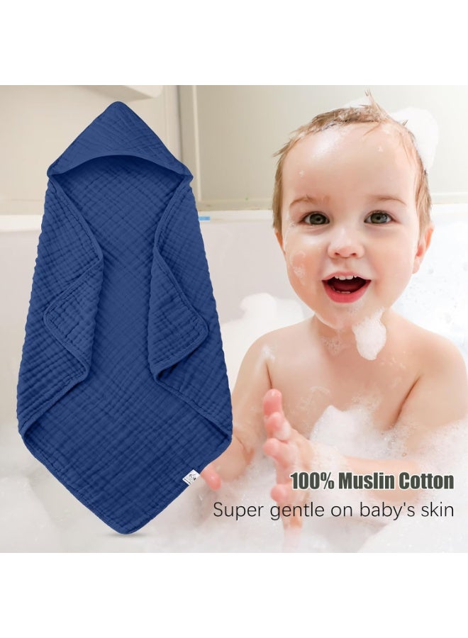 Spotted Play 2 Pack Hooded Baby Towels - 100% Muslin Cotton for Newborns, Infants, Toddlers - Large 32x32 Inch Size - Highly Absorbent and Essential for Newborn Care, Deep Navy - Image 4