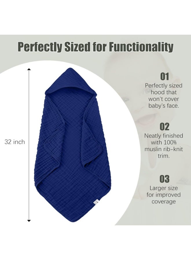 Spotted Play 2 Pack Hooded Baby Towels - 100% Muslin Cotton for Newborns, Infants, Toddlers - Large 32x32 Inch Size - Highly Absorbent and Essential for Newborn Care, Deep Navy - Image 2