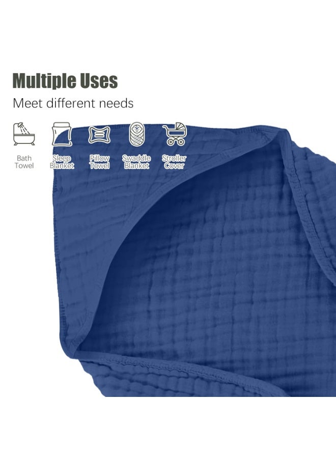 Spotted Play 2 Pack Hooded Baby Towels - 100% Muslin Cotton for Newborns, Infants, Toddlers - Large 32x32 Inch Size - Highly Absorbent and Essential for Newborn Care, Deep Navy - Image 3