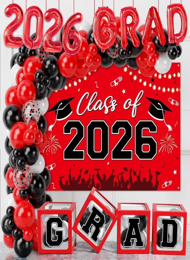QIFU Graduation Decorations 2026, Red Black Graduation Party Decorations 123pcs Balloon Boxes with Letters, Balloon Arch Kit and Backdrop for 2026 Grad Decor Class of Party Supplies - Image 1