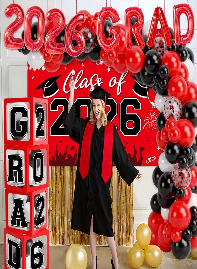 QIFU Graduation Decorations 2026, Red Black Graduation Party Decorations 123pcs Balloon Boxes with Letters, Balloon Arch Kit and Backdrop for 2026 Grad Decor Class of Party Supplies - Image 2