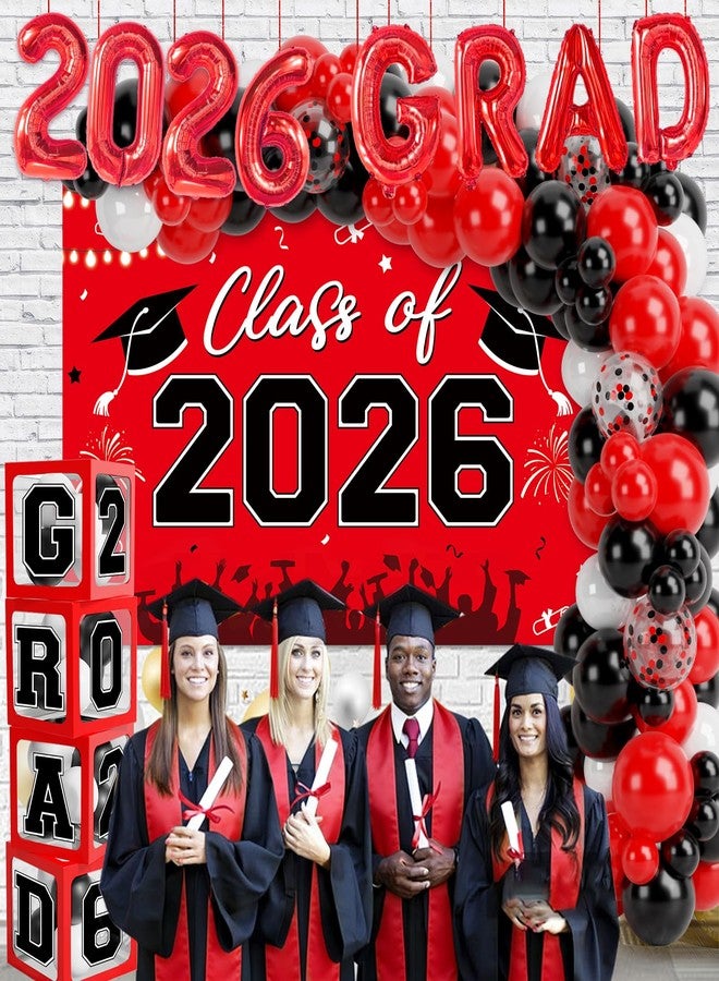 QIFU Graduation Decorations 2026, Red Black Graduation Party Decorations 123pcs Balloon Boxes with Letters, Balloon Arch Kit and Backdrop for 2026 Grad Decor Class of Party Supplies - Image 5
